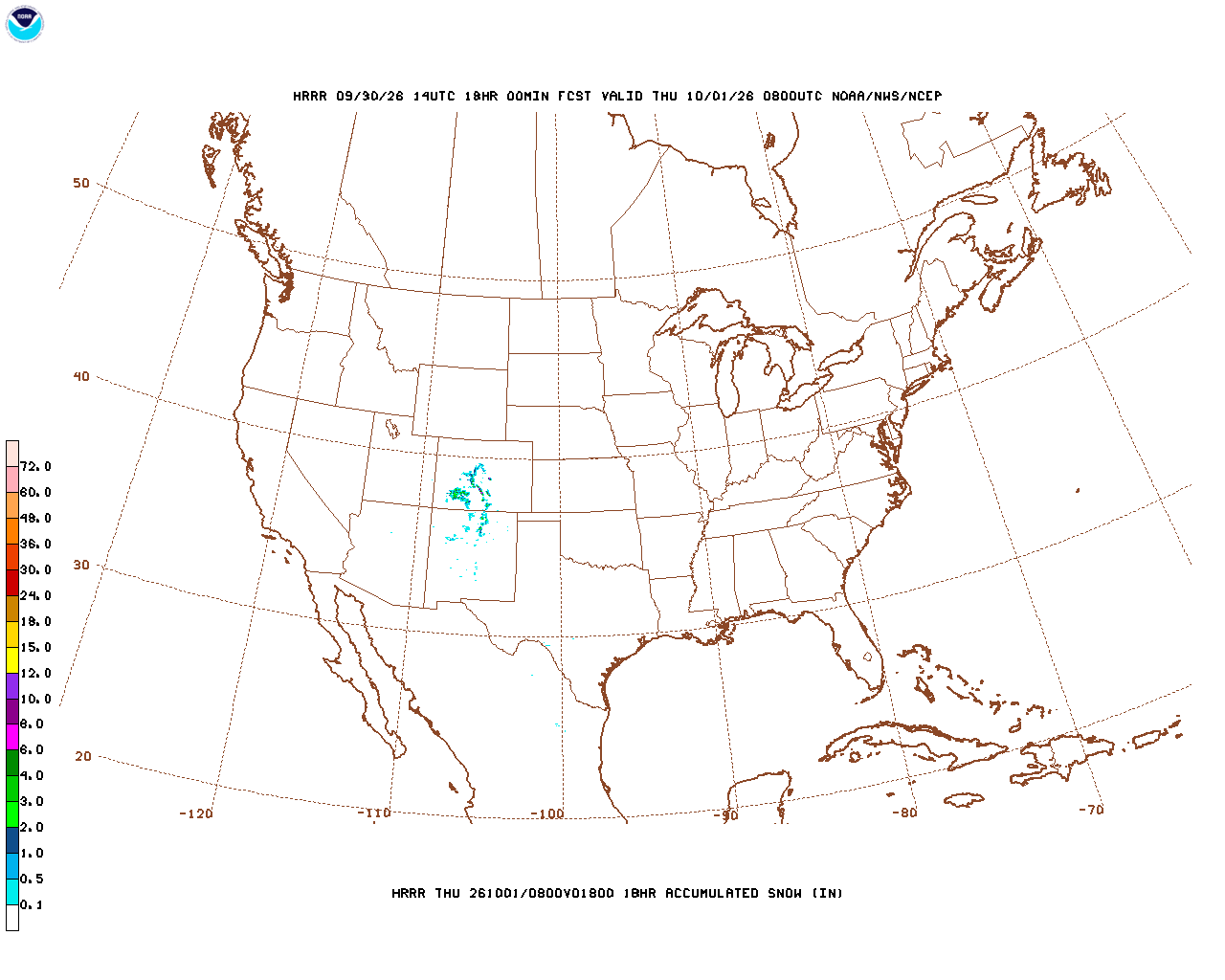 Click to enlarge the hourly snow forecast Latest 18 hour total precipitation forecast